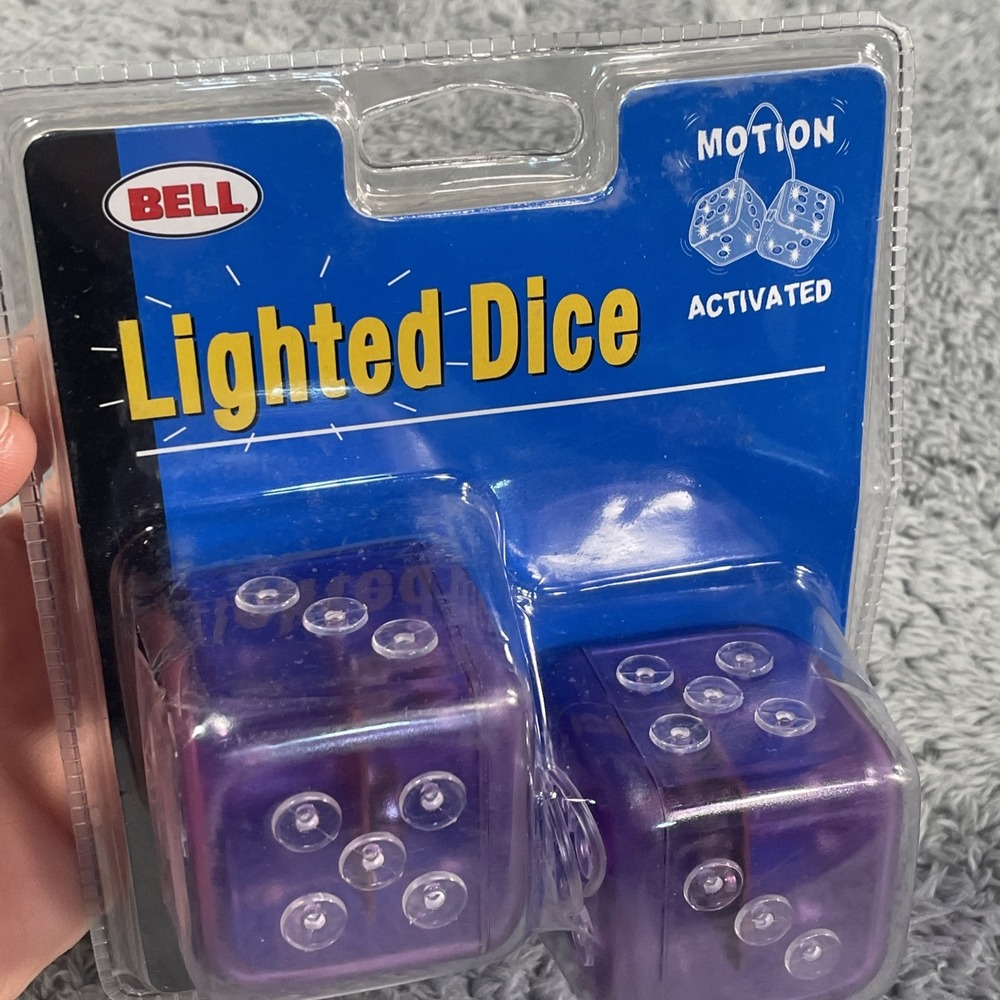 Bell Plastic Motion Light Up Dice Clear/Purple Vintage RARE Item 2001 HTF NOS - Picture 4 of 12